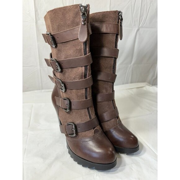 DIANA Dark Brown strappy leather boots - Picture 1 of 14